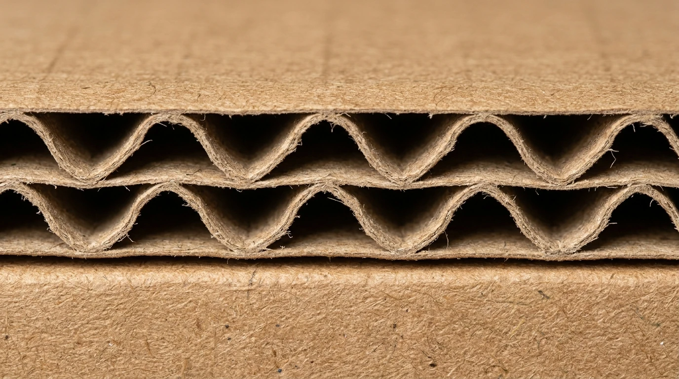 Corte transversal de cartón corrugado mostrando la estructura del material